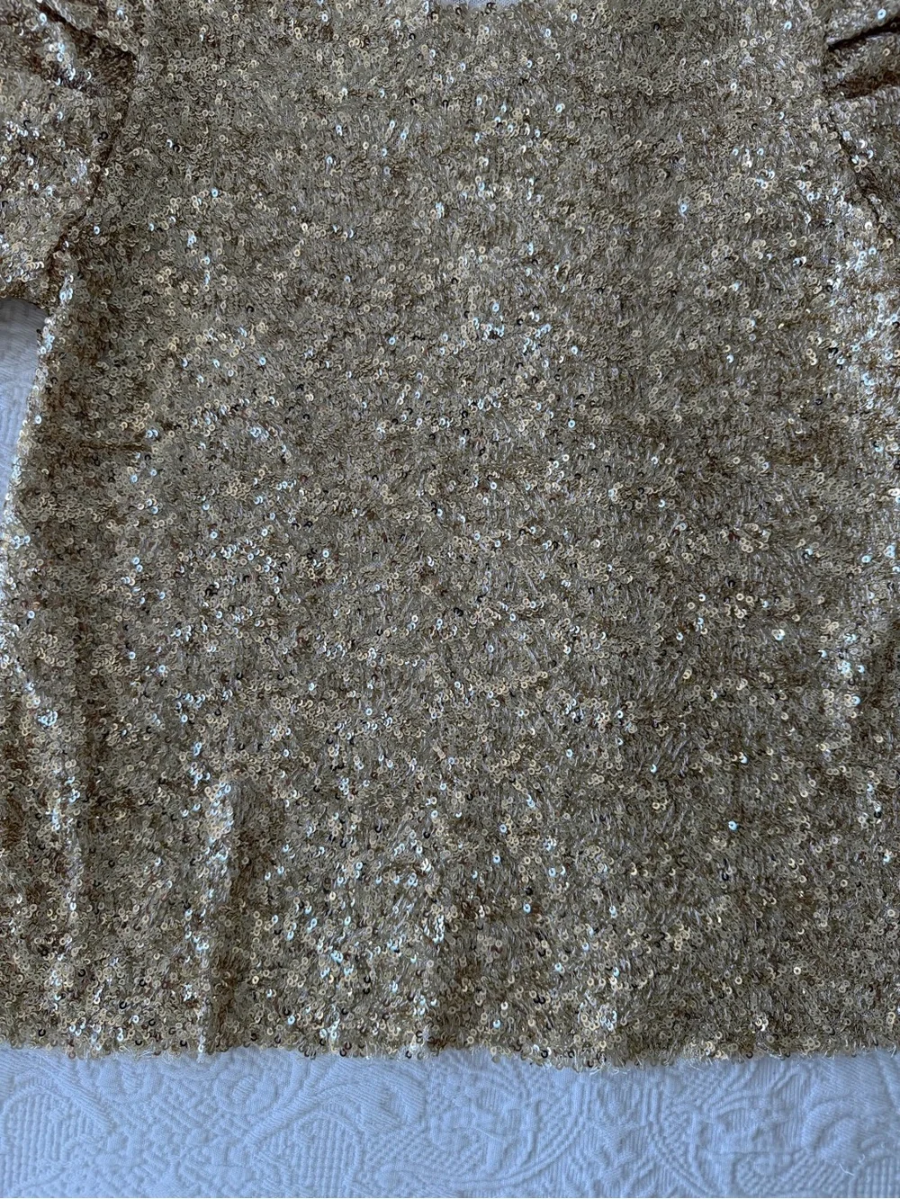 Zara Gold Sequin Puff Sleeve Top - Shimmery Short Sleeve Tee